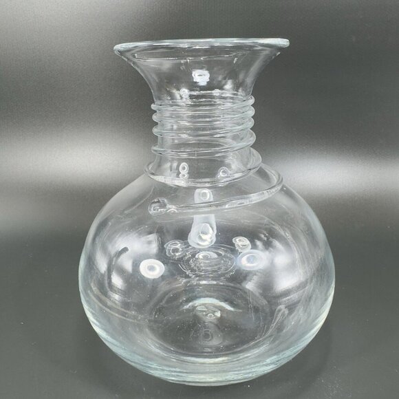 Blenko Hand Blown Glass Vase Clear Spiral Manganese 365nm Green UV Glow Vase VTG - Picture 15 of 16